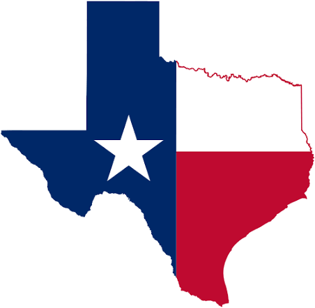 Map of Texas filled with the Texas flag